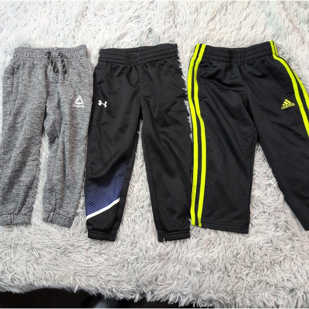 Lot Of 3 Pants Boys 3T Adidas Reebok Under Armour Pockets Athletic Logo